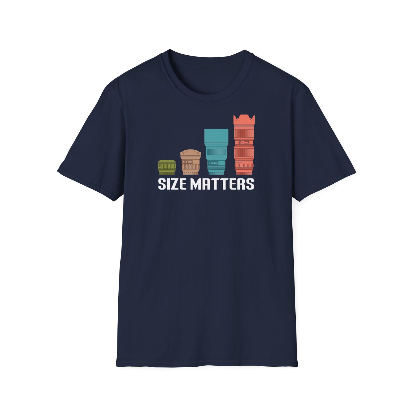 T-Shirt — Size Matters Camera Lens Stack Graphic Tee