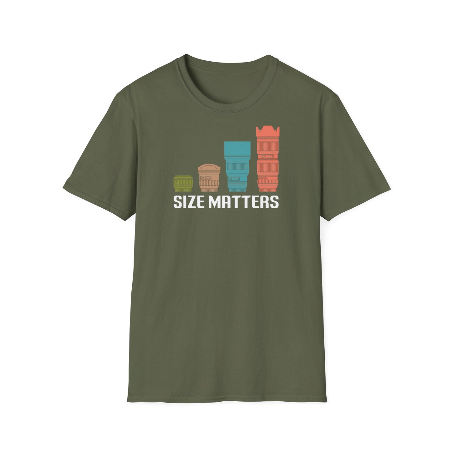 T-Shirt — Size Matters Camera Lens Stack Graphic Tee