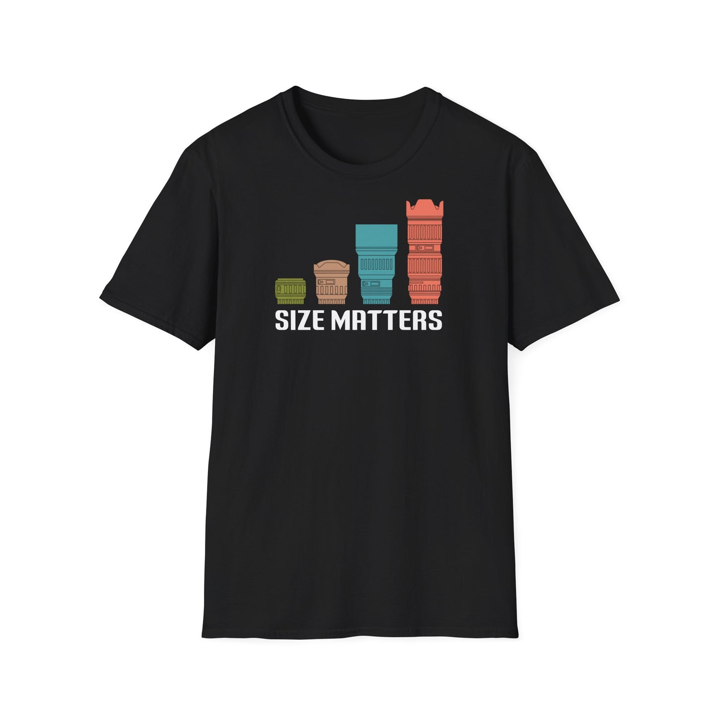 T-Shirt — Size Matters Camera Lens Stack Graphic Tee